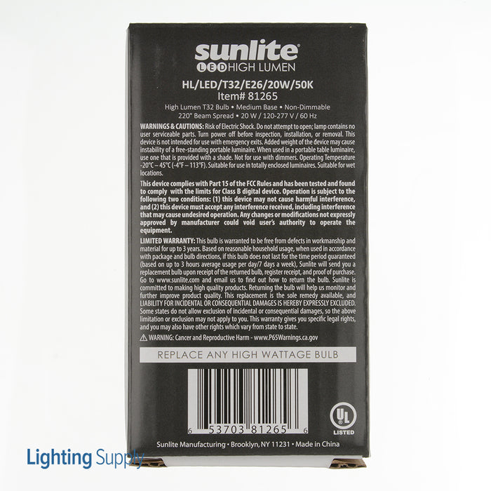 Sunlite HL/LED/T32/E26/20W/50K LED T32 Super Bright High Lumen Corn Cob Light Bulb 20W 225W Equivalent 2600Lm E26 Base 120-277V Multi Volt Non-Dimmable 5000K (81265-SU)