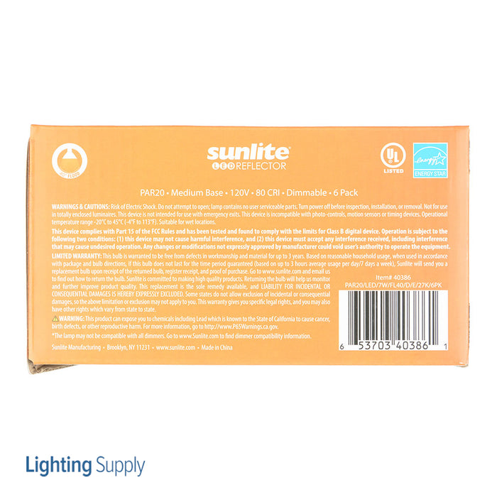 Sunlite LED PAR20 Bulb 6W 450Lm 2700K 120V E26 Base (40386-SU)