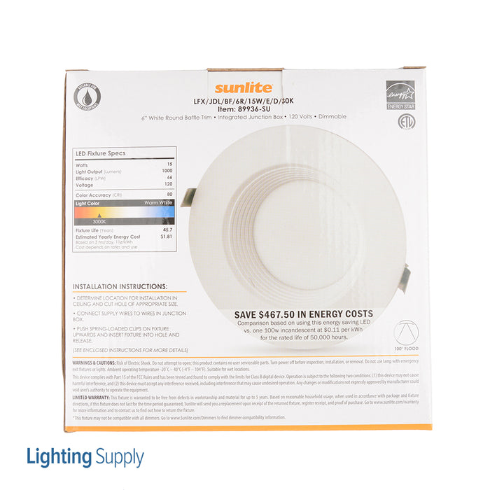 Sunlite LFX/JDL/BF/6R/15W/E/D/30K Junction Box Downlight Fixture 3000K (89936-SU)