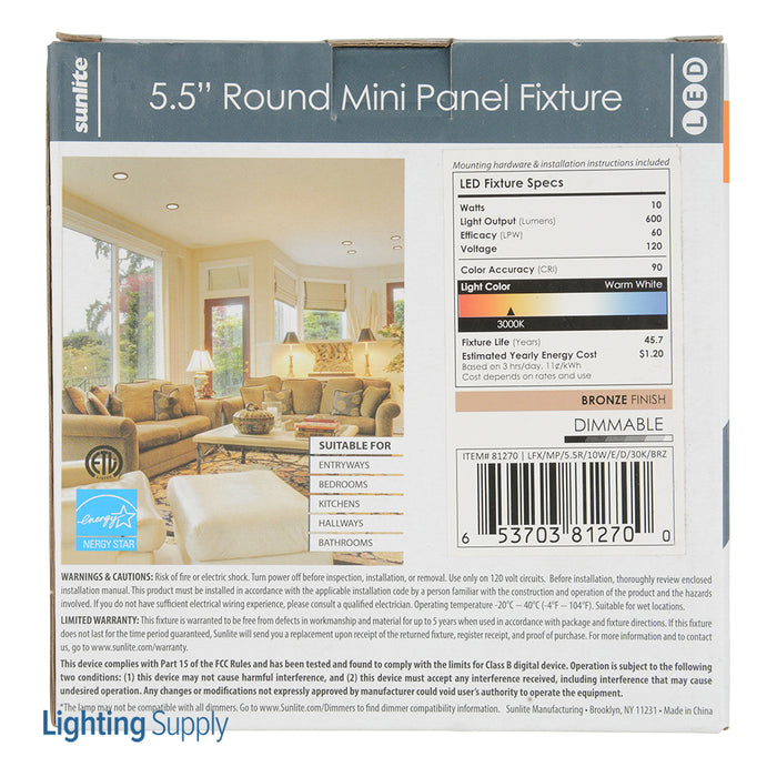 Sunlite LFX/MP/5.5R/10W/E/D/30K/Bronze Surface Mount Downlights Fixture 3000K (81270-SU)