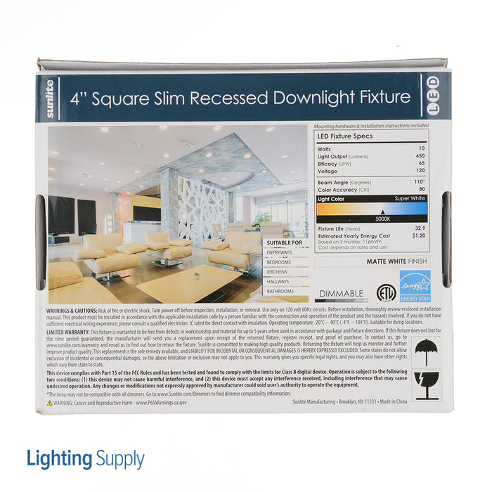 Sunlite LFX/SDL/4S/10W/D/E/50K Ultra Slim Downlights Fixture 5000K (82057-SU)
