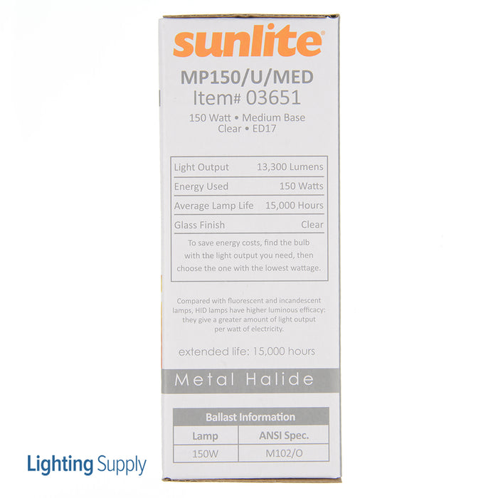 Sunlite MP150/U/MED HID 4000K 150W 13300Lm Ellipsoidal Dimple ED17 Medium E26 Non-Dimmable (03651-SU)