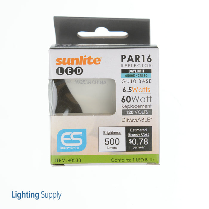 Sunlite PAR16/LED/6.5W/GU10/65K LED MR16 Track Light Bulb Reflector Spotlight 6500K Daylight 1 Pack (80533-SU)