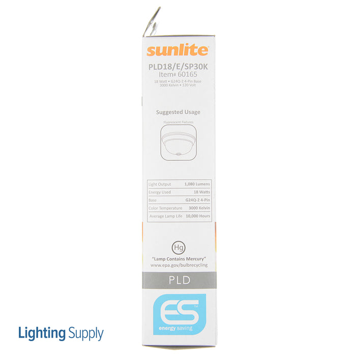 Sunlite PLD18/E/SP30K Compact Fluorescent 3000K 120V 18W 1080Lm PLD G24Q-2 (4-PIN) Non-Dimmable (60165-SU)