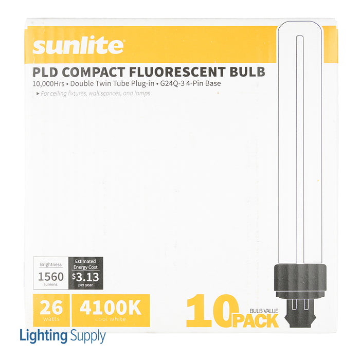 Sunlite PLD26/E/SP41K/10PK Plug-In 26W 1560Lm 4100K PLD 4-Pin Double U-Shaped Twin Tube Bulb 10 Pack (40559-SU)