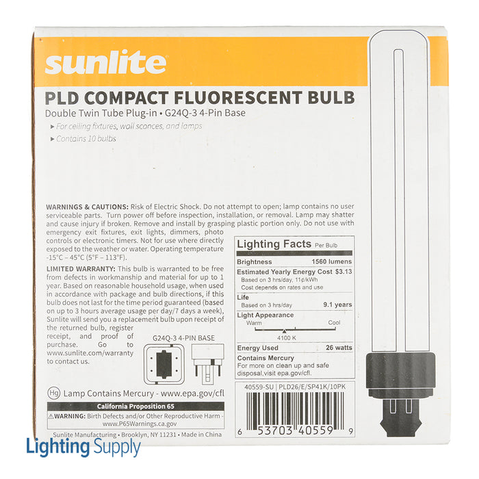 Sunlite Plug Sunlite 40559-SU PLD26/E/SP41K/10PK Plug-In 26W PLD U-Shaped Twin Tube ...