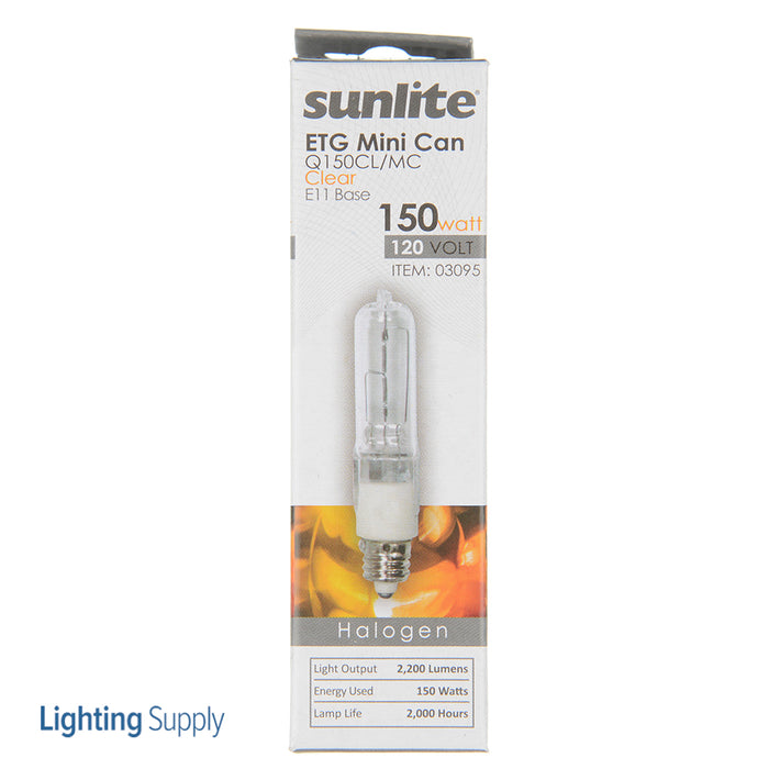 Sunlite Q150/CL/MC Halogen 3200K 120V 150W 2200Lm Tubular T4 Mini Candelabra E11 Dimmable (03095-SU)