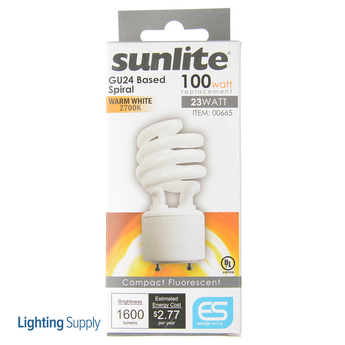 Sunlite SL23/E/GU24/27K Compact Fluorescent 2700K 120V 23W 1600Lm T3 GU24 Twist And Lock Non-Dimmable (00665-SU)