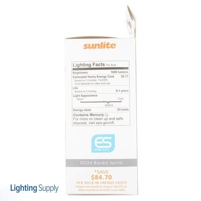Sunlite SL23/GU24/50K Compact Fluorescent 5000K 120V 23W 1550Lm T3 GU24 Twist And Lock Non-Dimmable (00793-SU)
