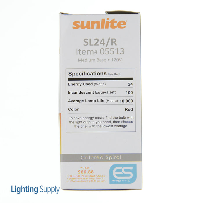 Sunlite SL24/R Red Compact Fluorescent 120V 24W T3 Medium E26 Non-Dimmable (05513-SU)