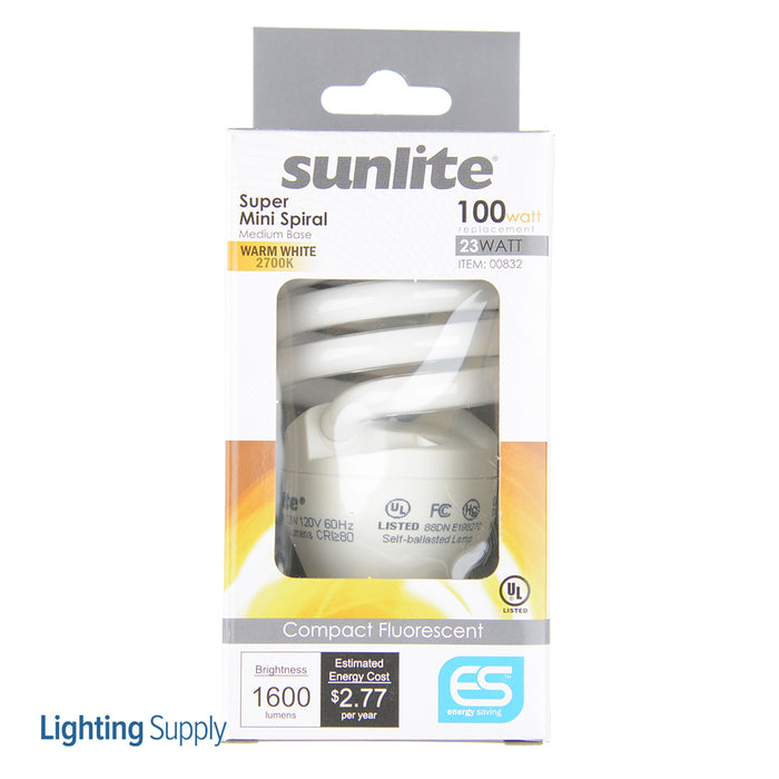 Sunlite SMS23/27K Compact Fluorescent 2700K 120V 23W 1600Lm T2 Medium E26 Non-Dimmable (00832-SU)