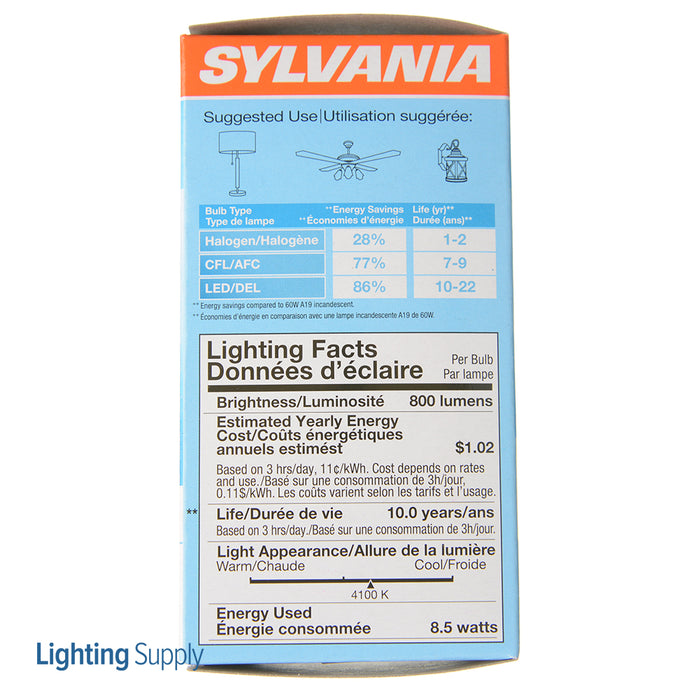 Sylvania LED8.5A19F84110YV LED A19 8.5W 80 CRI 800Lm 4100K 11000 Life (74321)