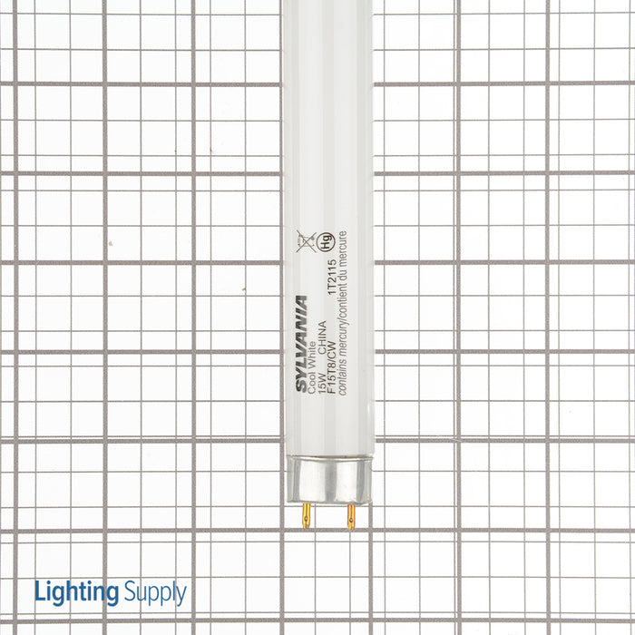 Sylvania F15T8CW 15W 18 Inch T8 Preheat Fluorescent Lamp Utility Cool White Phosphor 4200K 60 CRI (21619)