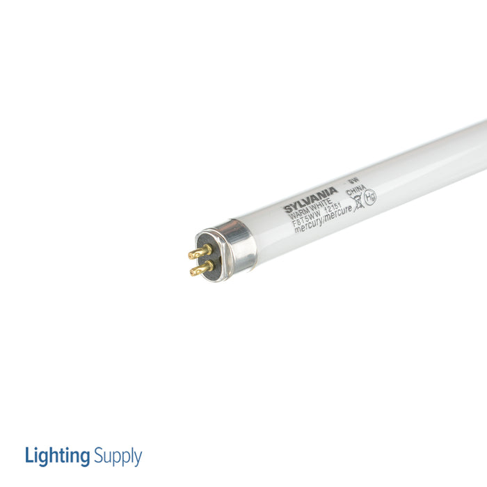 Sylvania F8T5/WW 25/CS 8W T5 Preheat Fluorescent Lamp Warm White Phosphor 3000K 52 CRI 7500 Average Rated Life At 3 Hours/Start (21367)