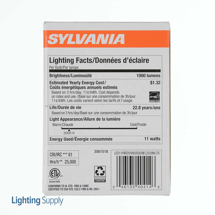 Sylvania LED11PAR20VHO830NFL25UNV LED PAR20 Bulb 1000Lm 3000K 81 CRI Medium Base 120-277V (40414)
