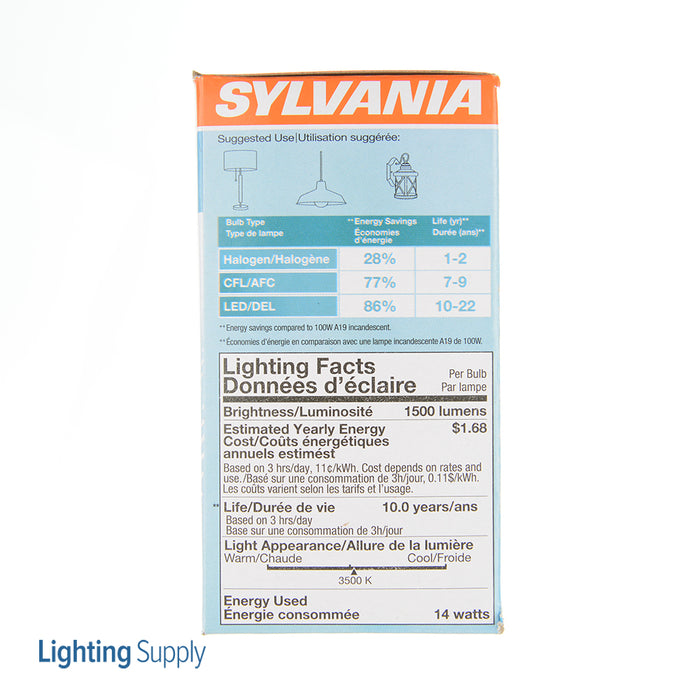 Sylvania LED14A19F83510YVRP4 LED A19 14W 80 CRI 1500Lm 3500K 11000 Life 4 Pack/Priced Per Each (78102)