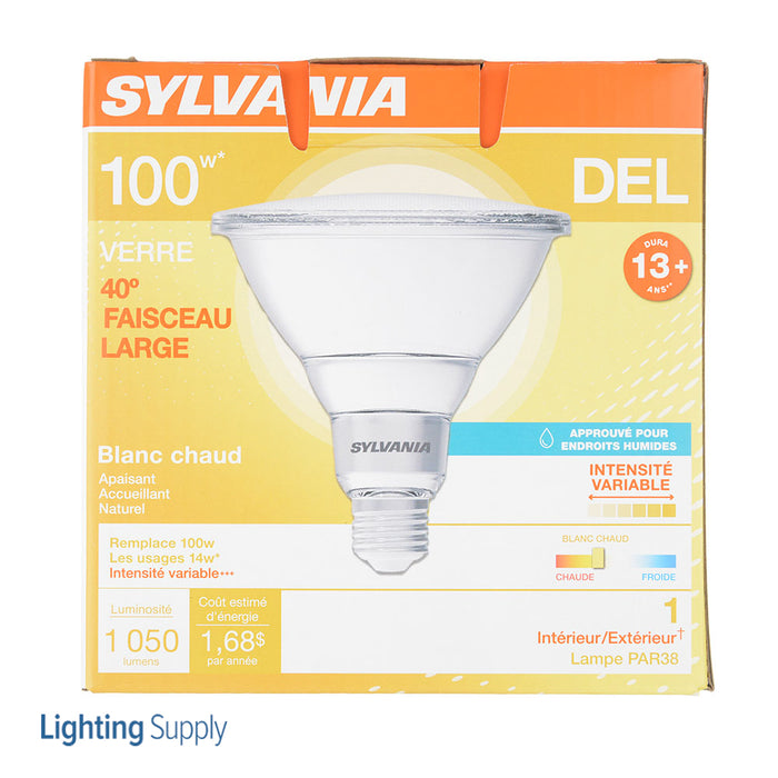 Sylvania LED14PAR38DIM830FL4013YGLWRP 14W Dimmable LED PAR38 Dimmable 82 CRI 1050Lm 3000K 15000 Hours 40 Degree Beam Angle (41058)