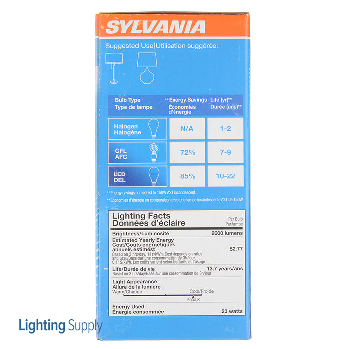 Sylvania LED23A21DIMO850URP LED A21 23W Dimmable 80 CRI 2550Lm 5000K 15000 Life (79735)