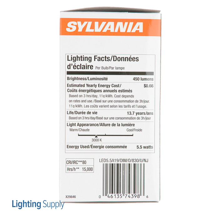 Sylvania LED5.5A19DIMO830U 5.5W LED A19 80 CRI 450Lm 3000K Medium E26 Base Dimmable Frosted Bulb (74398)