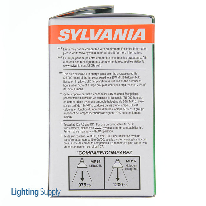 Sylvania LED5MR16/DIM/827/NFL25/GL/RP LED MR16 5W Dimmable 81 CRI 350Lm 2700K 25000 Life (78232)