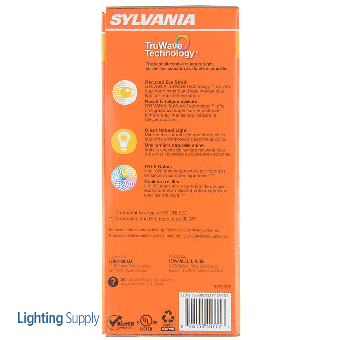 Sylvania LED7ST19DIM927CL13YTLRP LED Natural Truwave ST19 7W Dimmable 90 CRI 800Lm 2700K 15000 Hours Medium Base Clear Finish (40772)