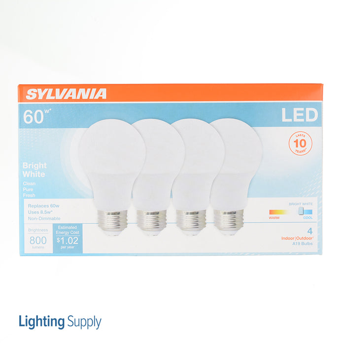 Sylvania LED8.5A19F83510YVRP4 LED A19 8.5W 80 CRI 800Lm 3500K 11000 Life 4 Pack/Priced Per Each (79704)