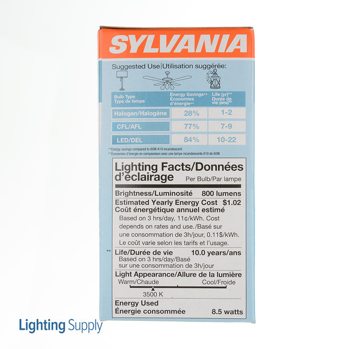 Sylvania LED8.5A19F83510YVRP4 LED A19 8.5W 80 CRI 800Lm 3500K 11000 Life 4 Pack/Priced Per Each (79704)