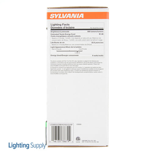 Sylvania LED9BR30DIMHO850G5RP LED BR30 9W Dimmable 80 CRI 800Lm 5000K 25000 Life (78679)