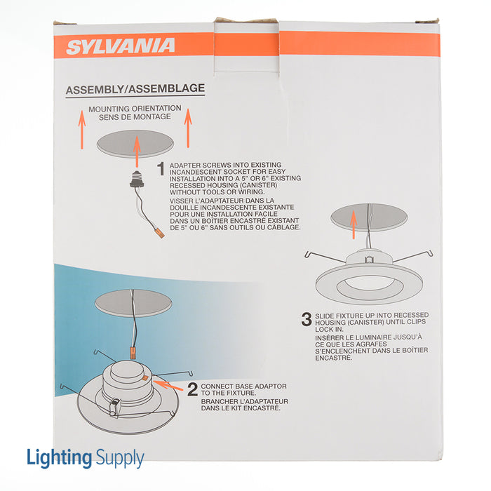Sylvania LEDRT561200930 1200Lm 3000K 90 CRI LED Recessed Downlight Kit Replaces Up To 100W Incandescent Medium Base Socket Adaptor Included Integrated White Trim (79751)