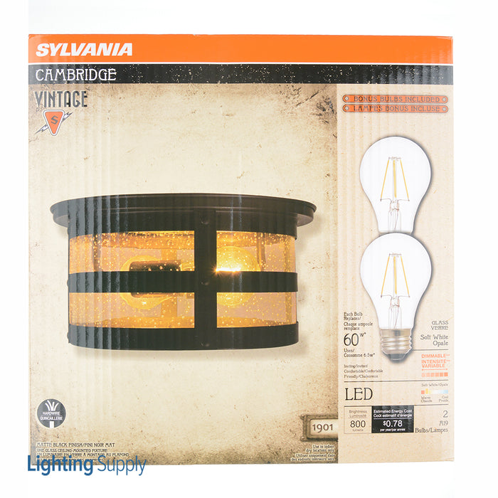 Sylvania Metal Flush Mount Indoor Ceiling Light 2 LED A19 800Lm Filament Lamps Included (60079)