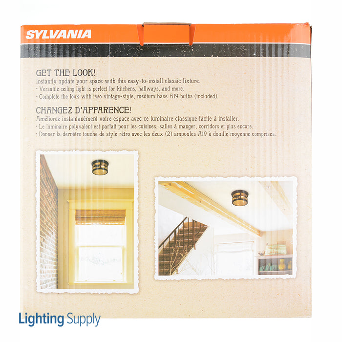 Sylvania Metal Flush Mount Indoor Ceiling Light 2 LED A19 800Lm Filament Lamps Included (60079)