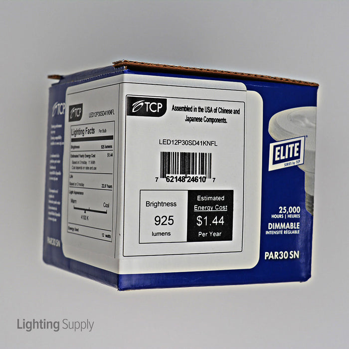 TCP 12W PAR30 Short Neck LED 4100K 120V 875Lm 82 CRI Medium E26 Base Dimmable Flood Bulb (LED12P30SD41KNFL)