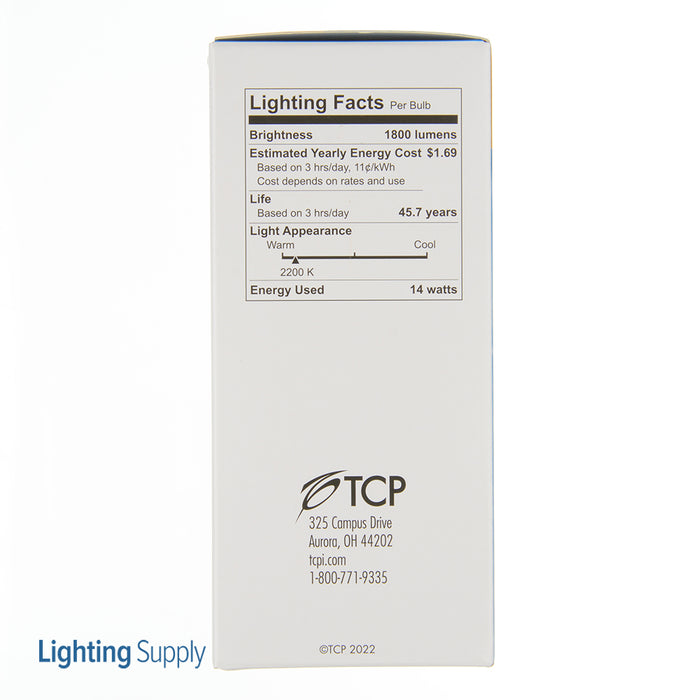 TCP 14W High Lumen LED Filament Lamp ED17 2200K 1800Lm 120-277V 80 CRI E26 Base Clear (FED17N05022E26CL)