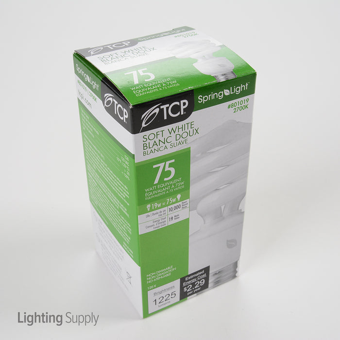 TCP 19W Spiral Compact Fluorescent 2700K 120V 82 CRI Medium E26 Base Bulb (801019)