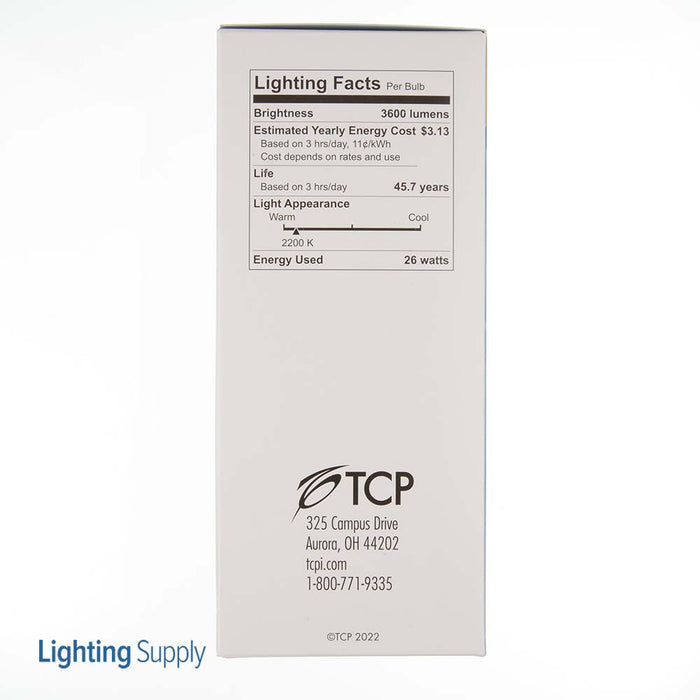 TCP 26W High Lumen LED Filament Lamp ED23 2200K 3600Lm 120-277V 80 CRI E26 Base Clear (FED23N15022E26CL)