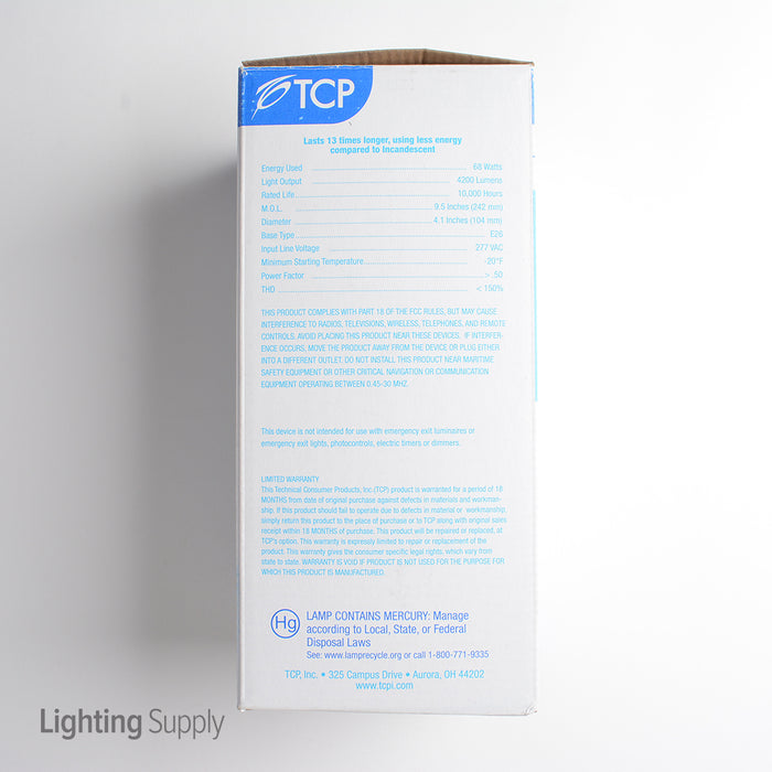 TCP 68W Spiral Compact Fluorescent 4100K 277V 82 CRI Medium E26 Base Bulb (2896827741K)