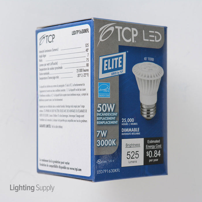 TCP 7W 3000K PAR16 LED 3000K 120V 525Lm 82 CRI Medium E26 Base Flood Bulb (LED7P1630KFL)