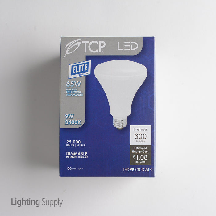 TCP 9.5W BR30 LED 2400K 120V 600Lm 80 CRI Medium E26 Base Dimmable Flood Bulb (LED9BR30D24K)