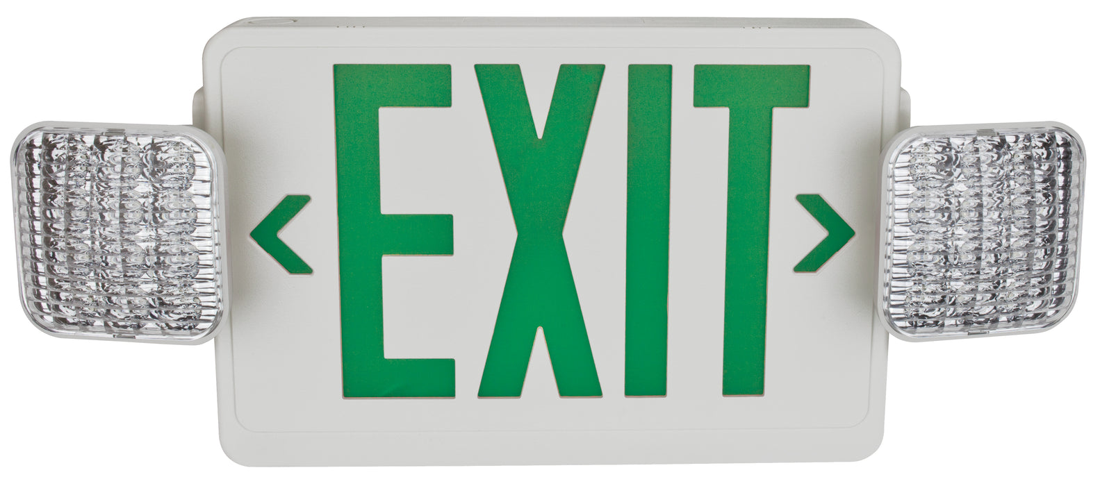 TCP Universal Combination Emergency Exit White Housing With Green Lettering Remote Capable (LED20785)