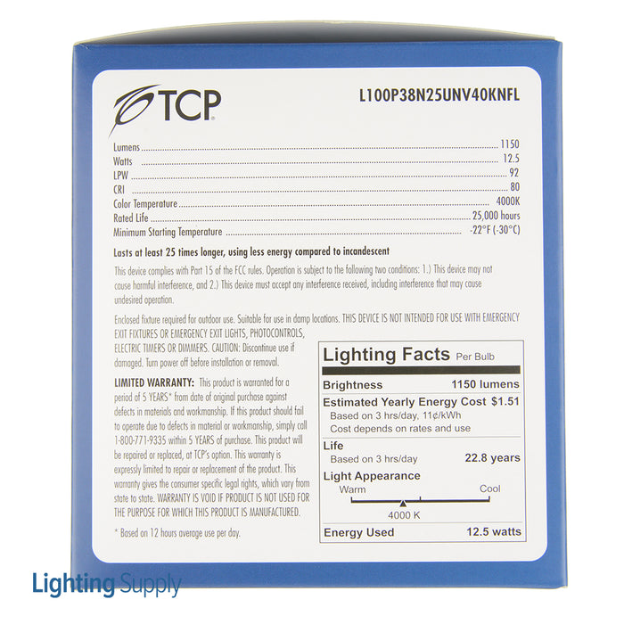 TCP LED 100W P38 Universal 4000K Narrow Flood Bulb (L100P38N25UNV40KNFL)