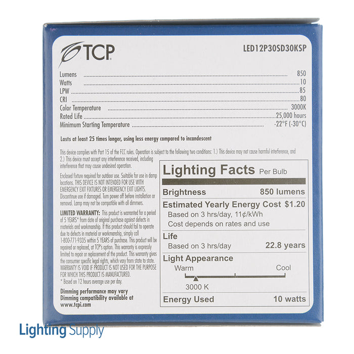 TCP LED 12W PAR30 Short Neck Dimmable 3000K Spot (LED12P30SD30KSP)