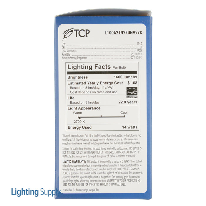 TCP LED 14W A21 Universal 2700K Bulb (L100A21N25UNV27K)