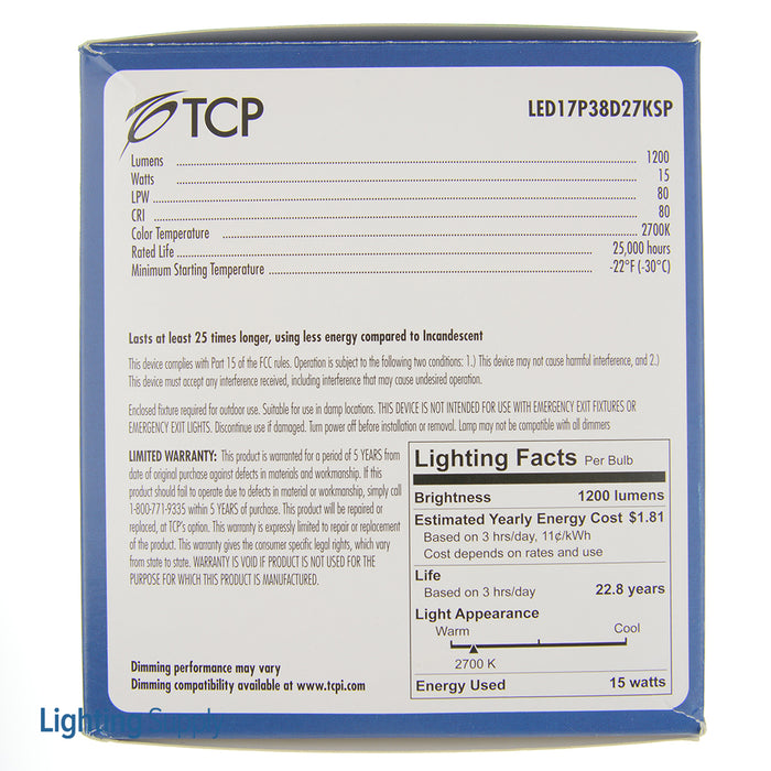 TCP LED 17W P38 Dimmable 2700K SP (LED17P38D27KSP)