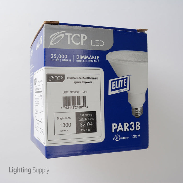 TCP 17W PAR38 LED 4100K 120V 1300Lm 82 CRI Medium E26 Base Dimmable Flood Bulb (LED17P38D41KNFL)