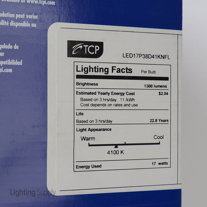 TCP 17W PAR38 LED 4100K 120V 1300Lm 82 CRI Medium E26 Base Dimmable Flood Bulb (LED17P38D41KNFL)
