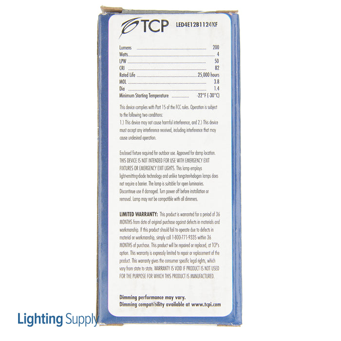 TCP LED 4W B11 Dimmable 2400K E12 Frost (LED4E12B1124KF)