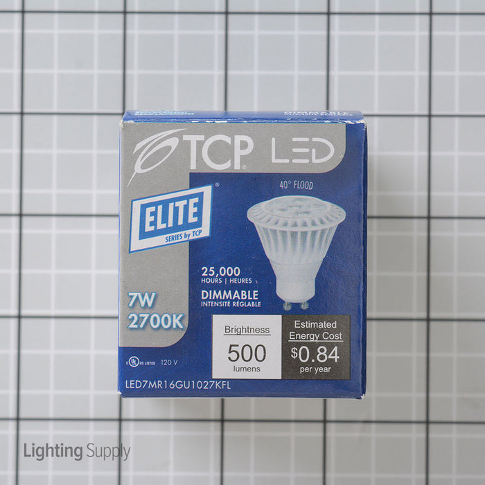 TCP 7W MR16 LED 2700K 120V 500Lm 82 CRI Twist And Lock GU10 Base Dimmable Flood Bulb (LED7MR16GU1027KFL)