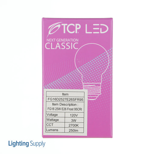TCP LED Classic Filaments 3W G16 Dimmable 15000 Hours 25W Equivalent 2700K 250Lm E26 Base Frost 95 CRI (FG16D2527E26SFR95)