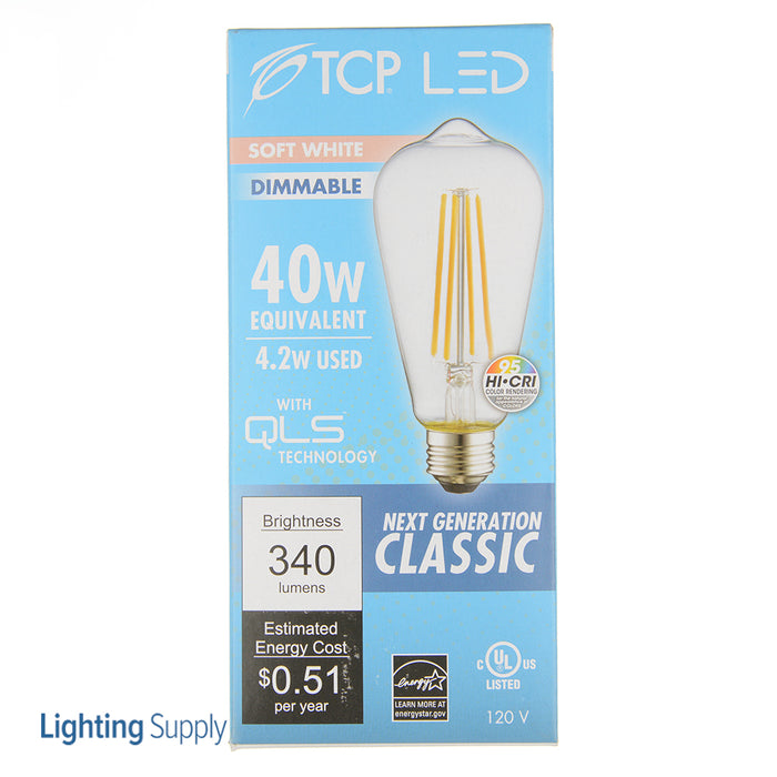TCP LED Classic Filaments ST19 4.5W ST19 Dimmable 15000 Hours 40W Equivalent 2700K 340Lm E26 Base 360 Degree Beam Angle Clear (FST19D4027CCQ)