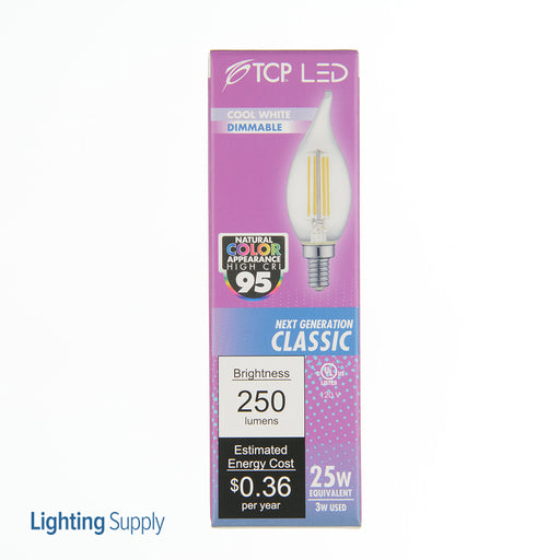 TCP LED Filaments High CRI Decorator Lamp F11 3W 250Lm 4000K E12 Base Dimmable Clear 95 CRI (FF11D2540E12SCL95)